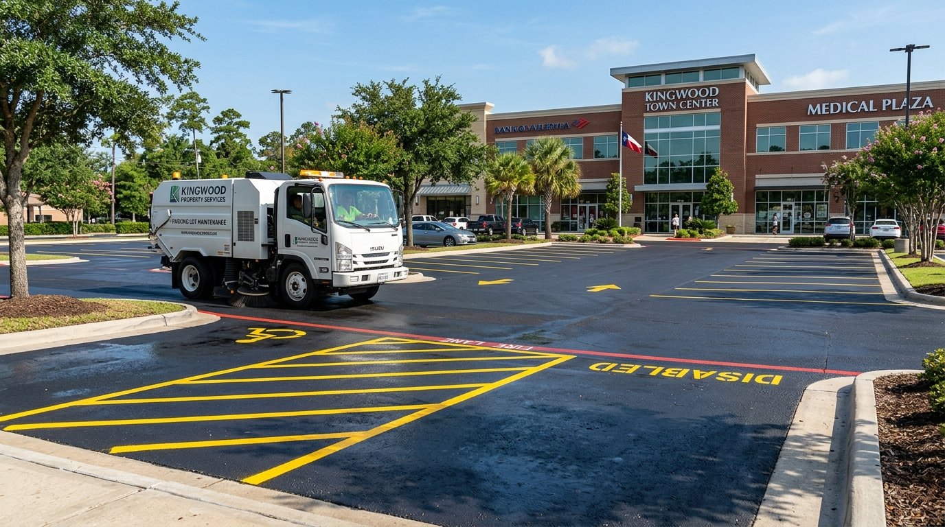 Commercial parking lot sweeping and maintenance in Kingwood